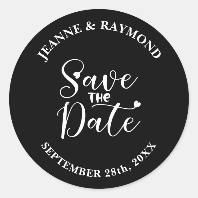 Simple Calligraphy Black Wedding Save the Date Classic Round Sticker (Front)