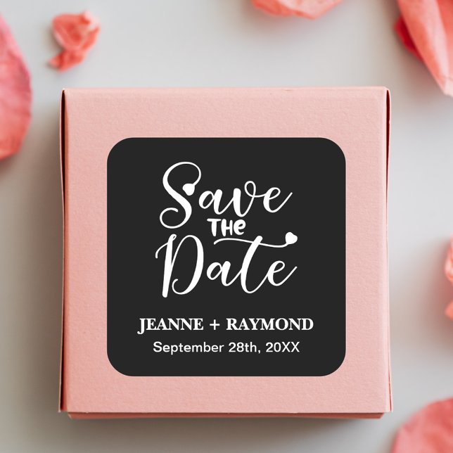 Simple Calligraphy Black Wedding Save the Date Square Sticker (Creator Uploaded)