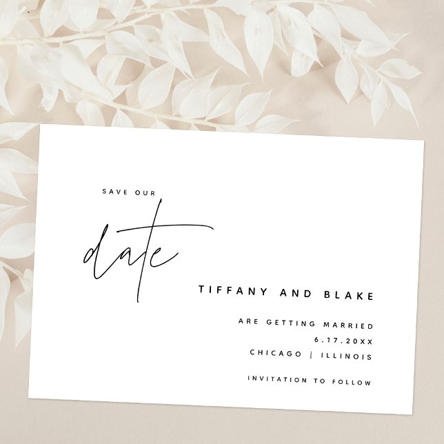 Simple Calligraphy Black White Modern Chic Save The Date (Creator Uploaded)