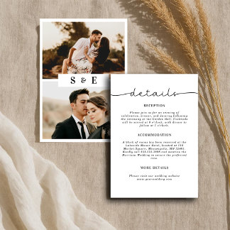 Simple Calligraphy Black & White Photo Wedding Enclosure Card