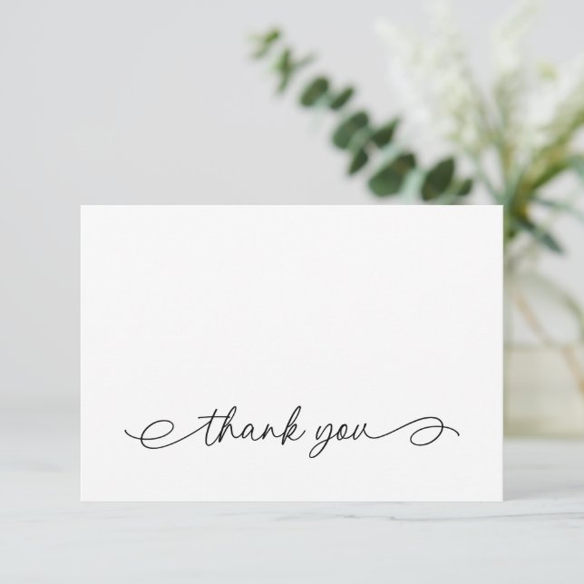 Simple Calligraphy Black White Thank You Card (Standing Front)