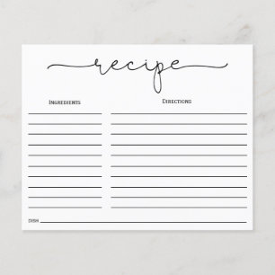 Simple Calligraphy Bridal Shower Recipe Card