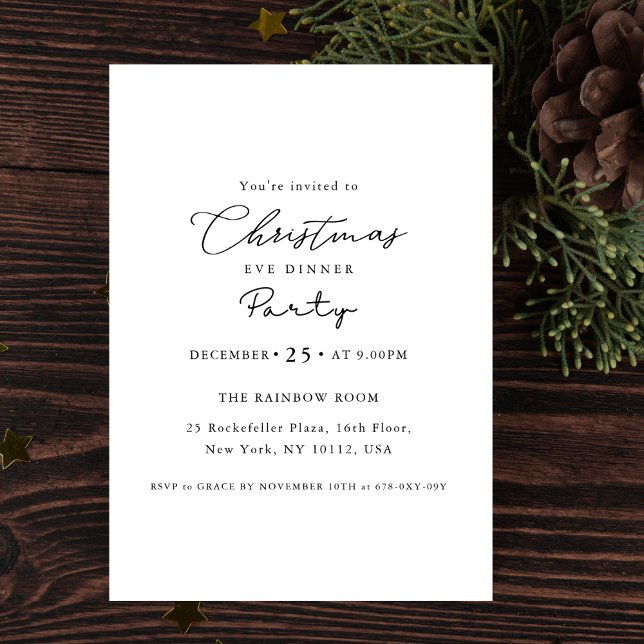 Simple Calligraphy Christmas Eve Dinner Party Invitation (Creator Uploaded)