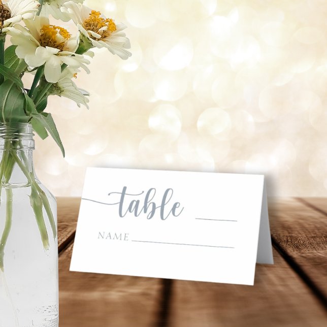 Simple Calligraphy Dusty Blue Wedding Place Card (Creator Uploaded)