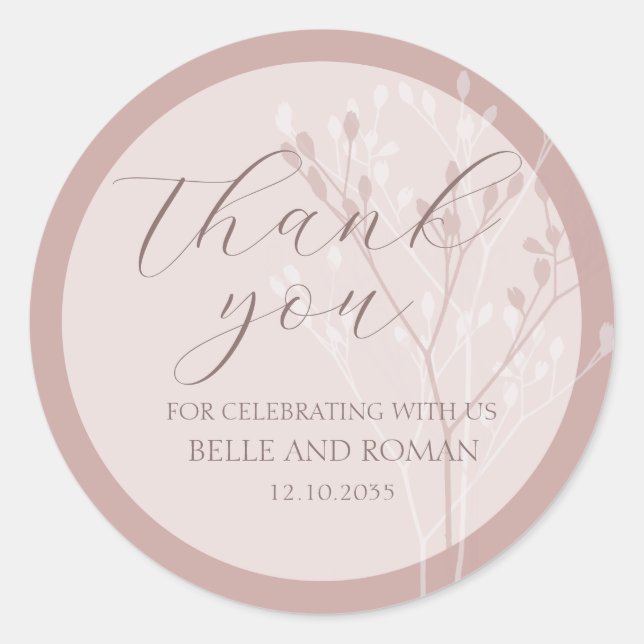 Simple Calligraphy Foliage Rose Gold Wedding Favou Classic Round Sticker (Front)