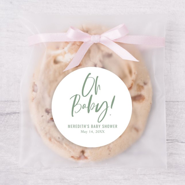 Simple Calligraphy Gender Neutral Baby Shower Classic Round Sticker (Creator Uploaded)