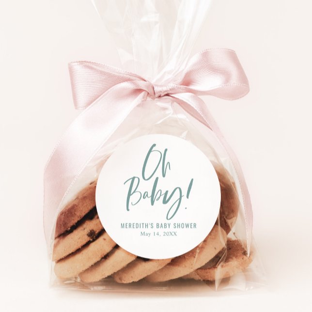 Simple Calligraphy Gender Neutral Baby Shower Classic Round Sticker (Creator Uploaded)