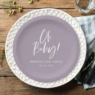 Simple Calligraphy Gender Neutral Baby Shower Paper Plate