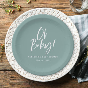 Simple Calligraphy Gender Neutral Baby Shower Paper Plate