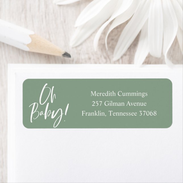 Simple Calligraphy Gender Neutral Baby Shower Return Address Label (Insitu)