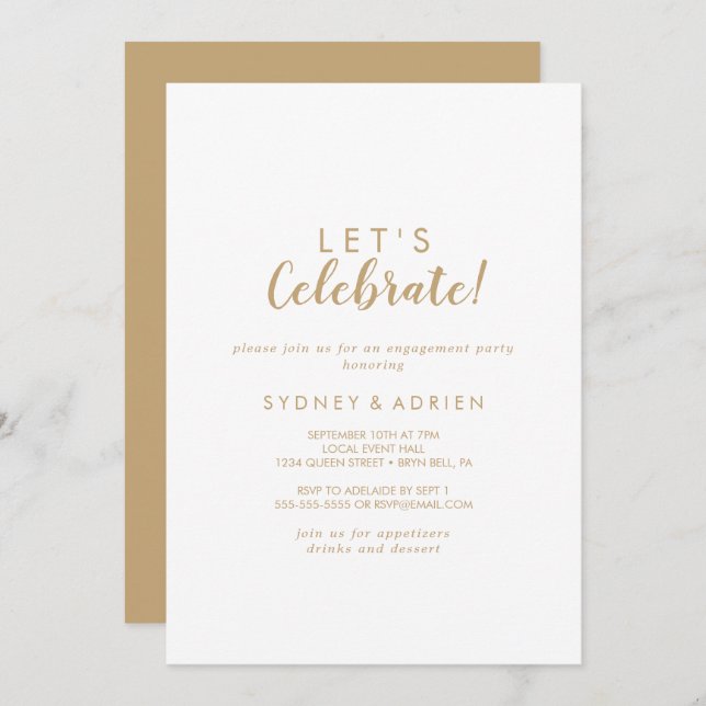 Simple Calligraphy|Gold Back Let's Celebrate Party Invitation (Front/Back)