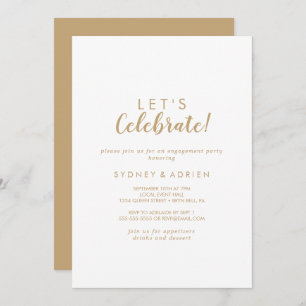 Simple Calligraphy Gold Back Let's Celebrate Party Invitation