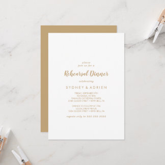 Simple Calligraphy | Gold Back Rehearsal Dinner Invitation