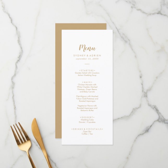 Simple Calligraphy|Gold Back Wedding Dinner Menu (Front/Back In Situ)