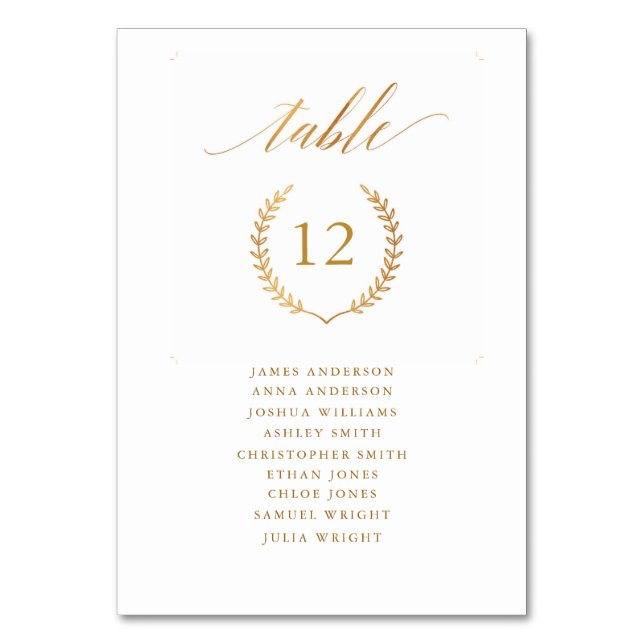 Simple Calligraphy Gold Foil Wedding Table Card (Front)