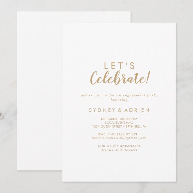 Simple Calligraphy|Gold Let's Celebrate Party Invitation (Front/Back)