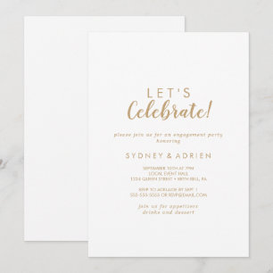 Simple Calligraphy Gold Let's Celebrate Party Invitation