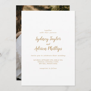Simple Calligraphy Gold Photo Casual Wedding Invitation