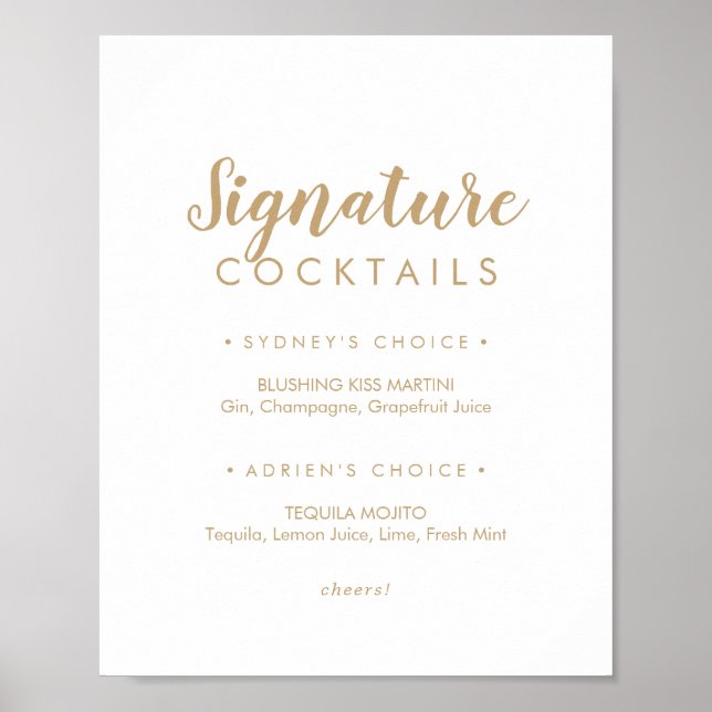 Simple Calligraphy | Gold Signature Cocktails Sign (Front)