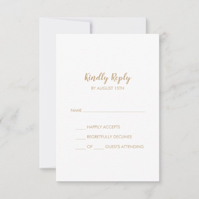 Simple Calligraphy|Gold Simple Wedding RSVP Card (Front)