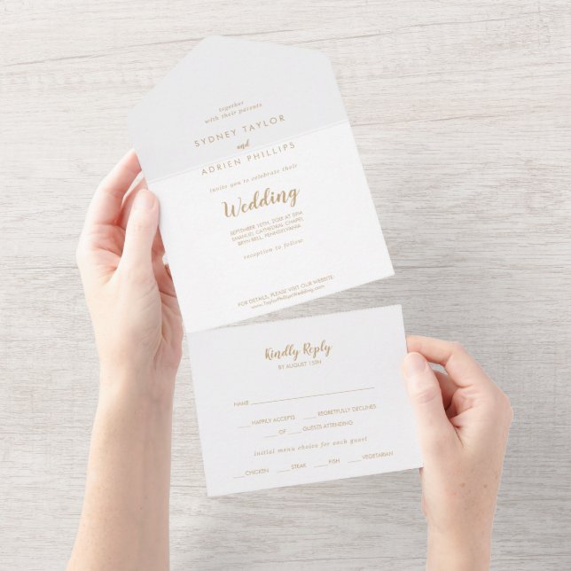 Simple Calligraphy|Gold Wedding All In One Invitation (Tearaway)