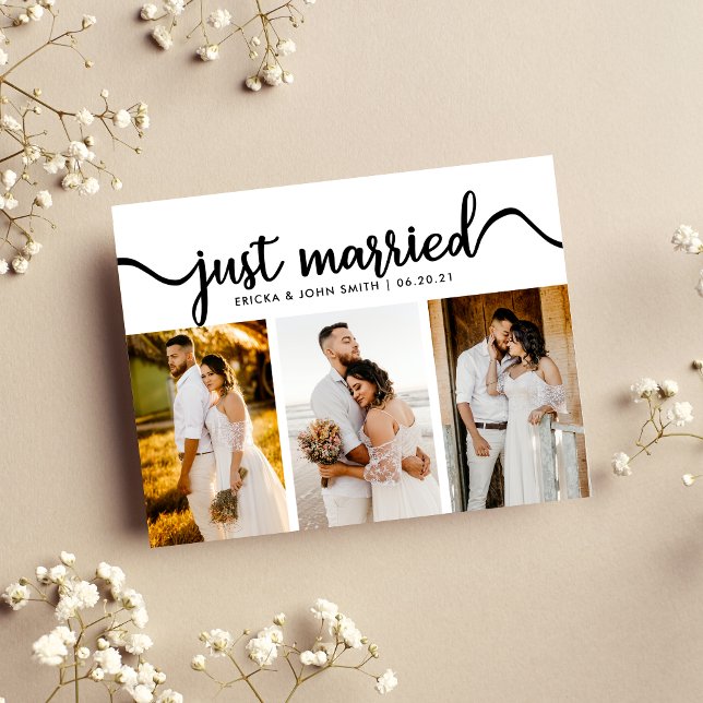 Simple Calligraphy Just Married Photo Elopement Announcement Postcard (Creator Uploaded)