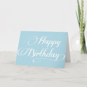 Simple Calligraphy Light Blue Happy Birthday Card