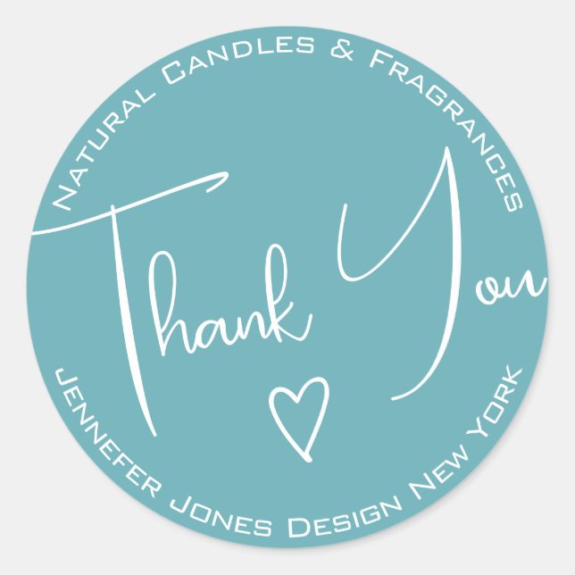 Simple Calligraphy Light Sky Blue Thank You Labels (Front)