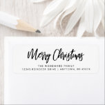 Simple Calligraphy Merry Christmas Black and White Return Address Label<br><div class="desc">A simple,  stylish return address label for your holiday greeting cards. The words "Merry Christmas" appear in black handwriting calligraphy script on a white background. Add your name and address in black sans serif.</div>