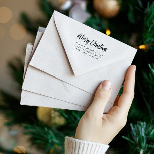 Simple Calligraphy Merry Christmas Return Address Rubber Stamp