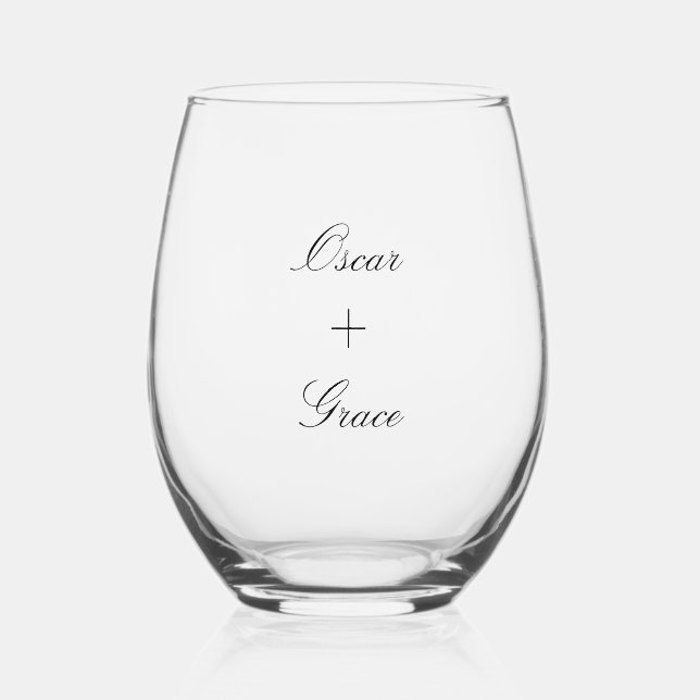 Simple Calligraphy Modern Wedding Custom Name Stemless Wine Glass (Front)