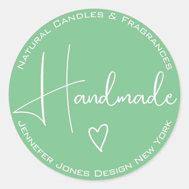 Simple Calligraphy Pastel Teal Handmade Labels (Front)