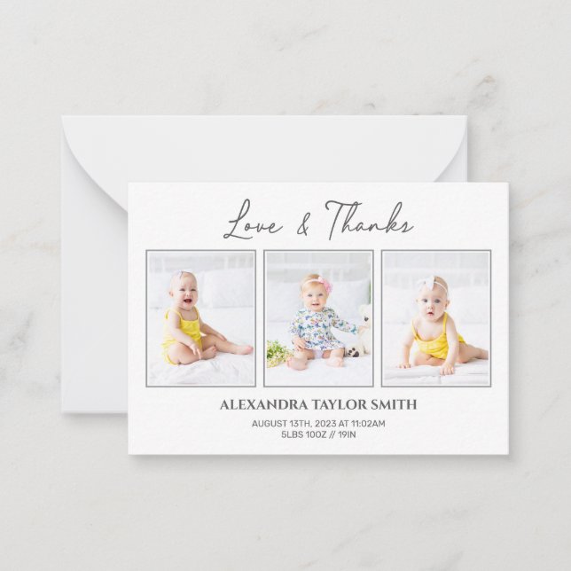Simple Calligraphy Photo Baby Thank You Card (Front)