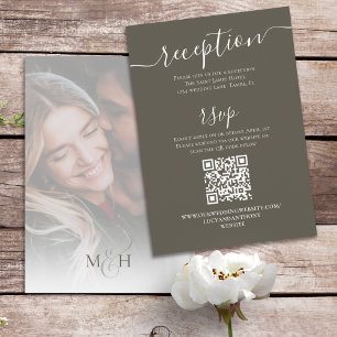 Simple Calligraphy Photo Brown QR Code RSVP Enclosure Card