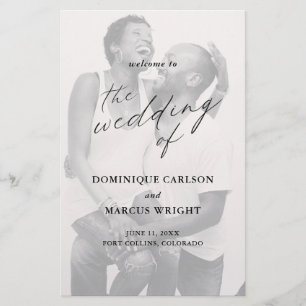Simple Calligraphy Photo Budget Wedding Program Flyer