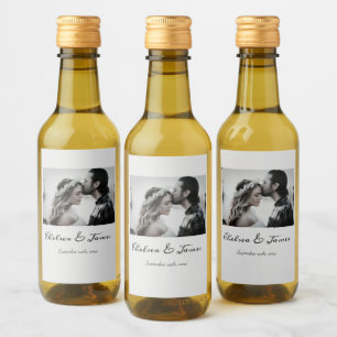 Simple Calligraphy Photo Wine Wedding Engagement  Label
