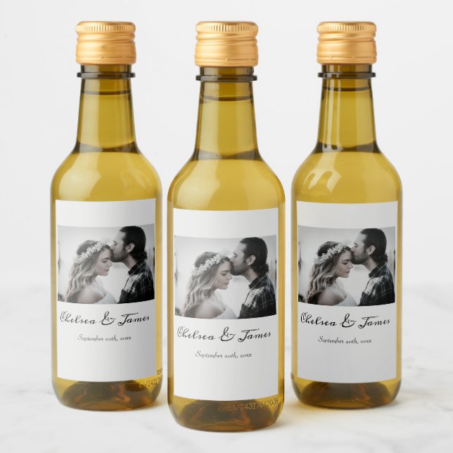 Simple Calligraphy Photo Wine Wedding Engagement  Wine Label (Bottles)