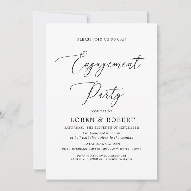 Simple Calligraphy Rustic Engagement Party Invitation (Front)