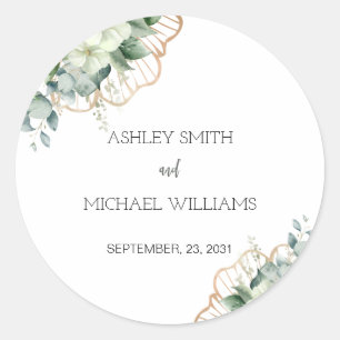 Simple Calligraphy Rustic Greenery Floral Wedding Classic Round Sticker
