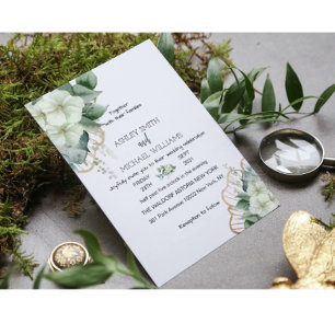 Simple Calligraphy Rustic Greenery Floral Wedding Invitation