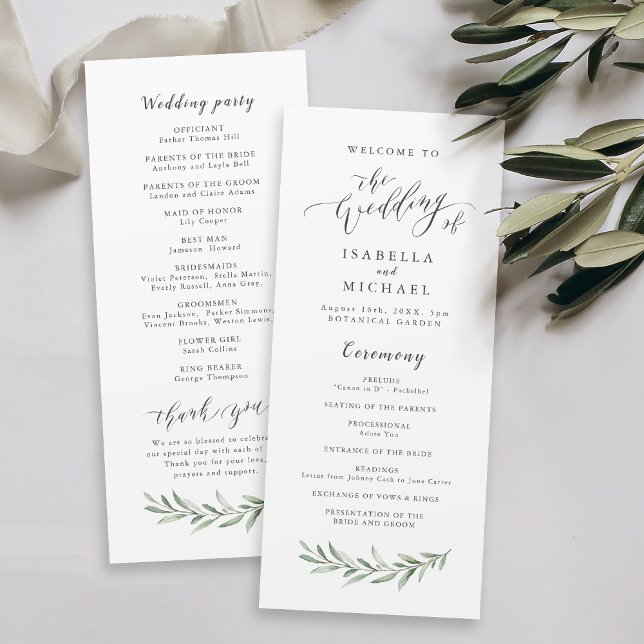 Simple calligraphy rustic greenery wedding program (Creator Uploaded)