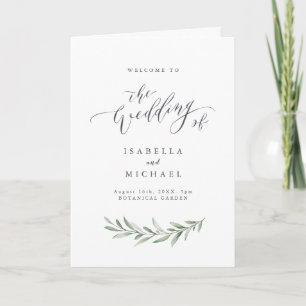 Simple calligraphy rustic greenery wedding program