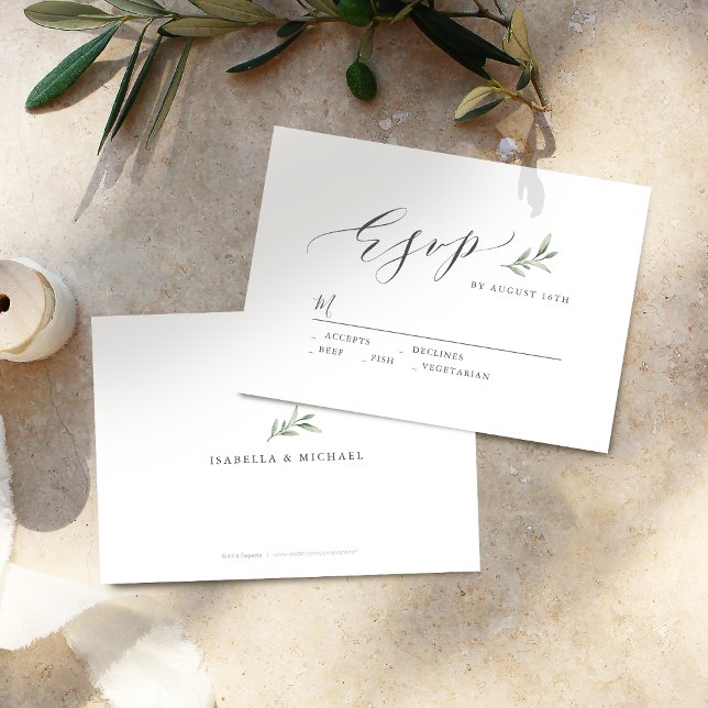 Simple calligraphy rustic greenery wedding RSVP Card (Simple calligraphy rustic greenery wedding RSVP)
