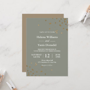 Simple Calligraphy Sage Green & Gold Invitation