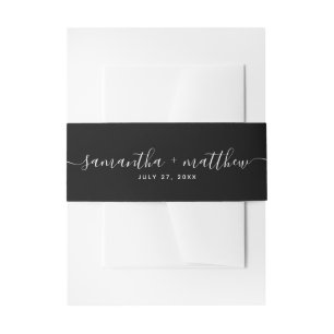 Simple Calligraphy Script Black Wedding Invitation Belly Band