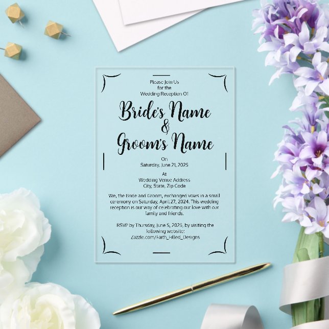 Simple Calligraphy Script Black & White Wedding Acrylic Invitations (Insitu (Wedding))