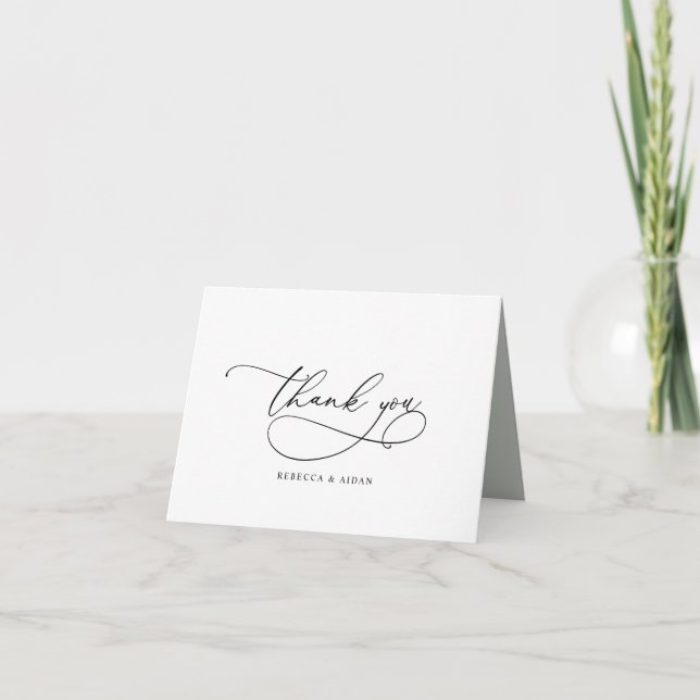 Simple Calligraphy Script Botanical Thank You Card (Front)