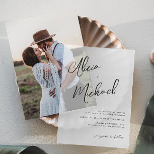 Simple calligraphy script casual wedding vellum invitations