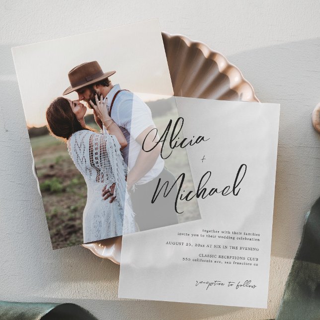 Simple calligraphy script casual wedding vellum invitations (Creator Uploaded)