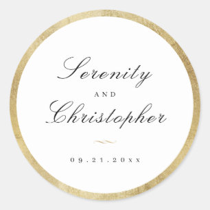 Simple calligraphy script simple wedding favours classic round sticker